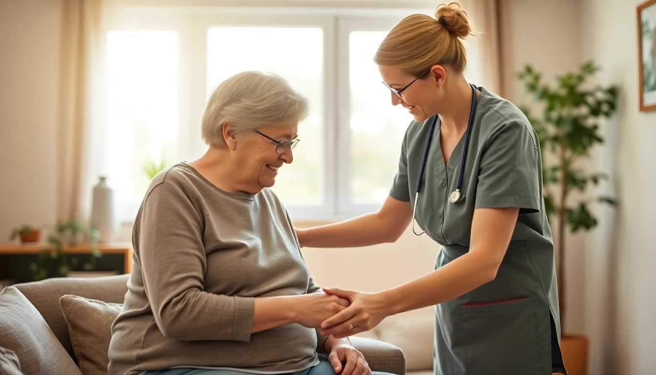Empathetic pflegefachkraft hameln providing care and support to an elderly patient at home.