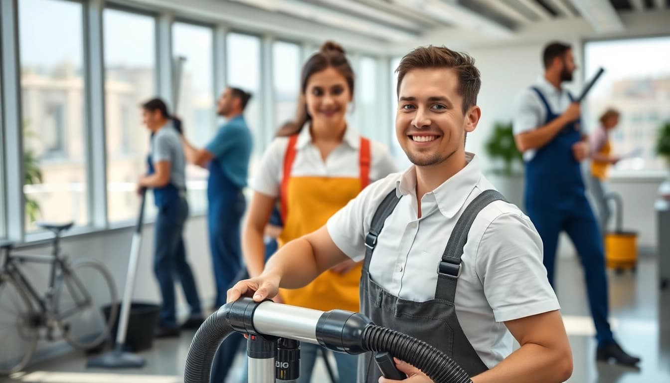 Effiziente Gebäudereinigung Ulm durch ein professionelles Team in einem modernen Büro.