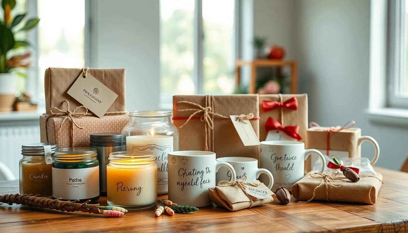 Besondere Geschenkideen auf einem Holztisch inspirieren kreative Geschenkverpackungen.