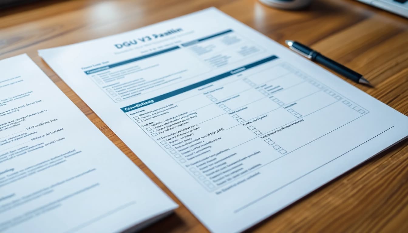 Reviewing a checklist for the DGUV V3 Prüfung while ensuring workplace safety compliance.