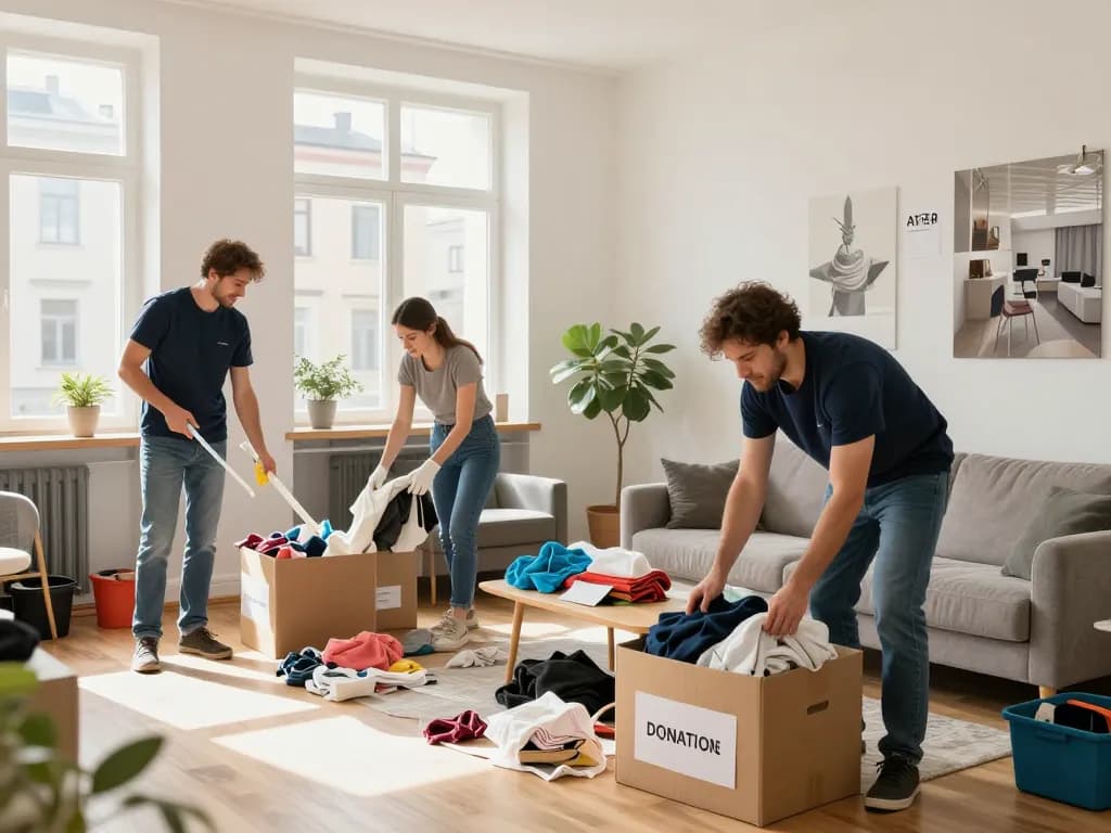 Das Entrümpelung Wien-Team reinigt effizient ein Wohnzimemr und zeigt den professionellen Service.