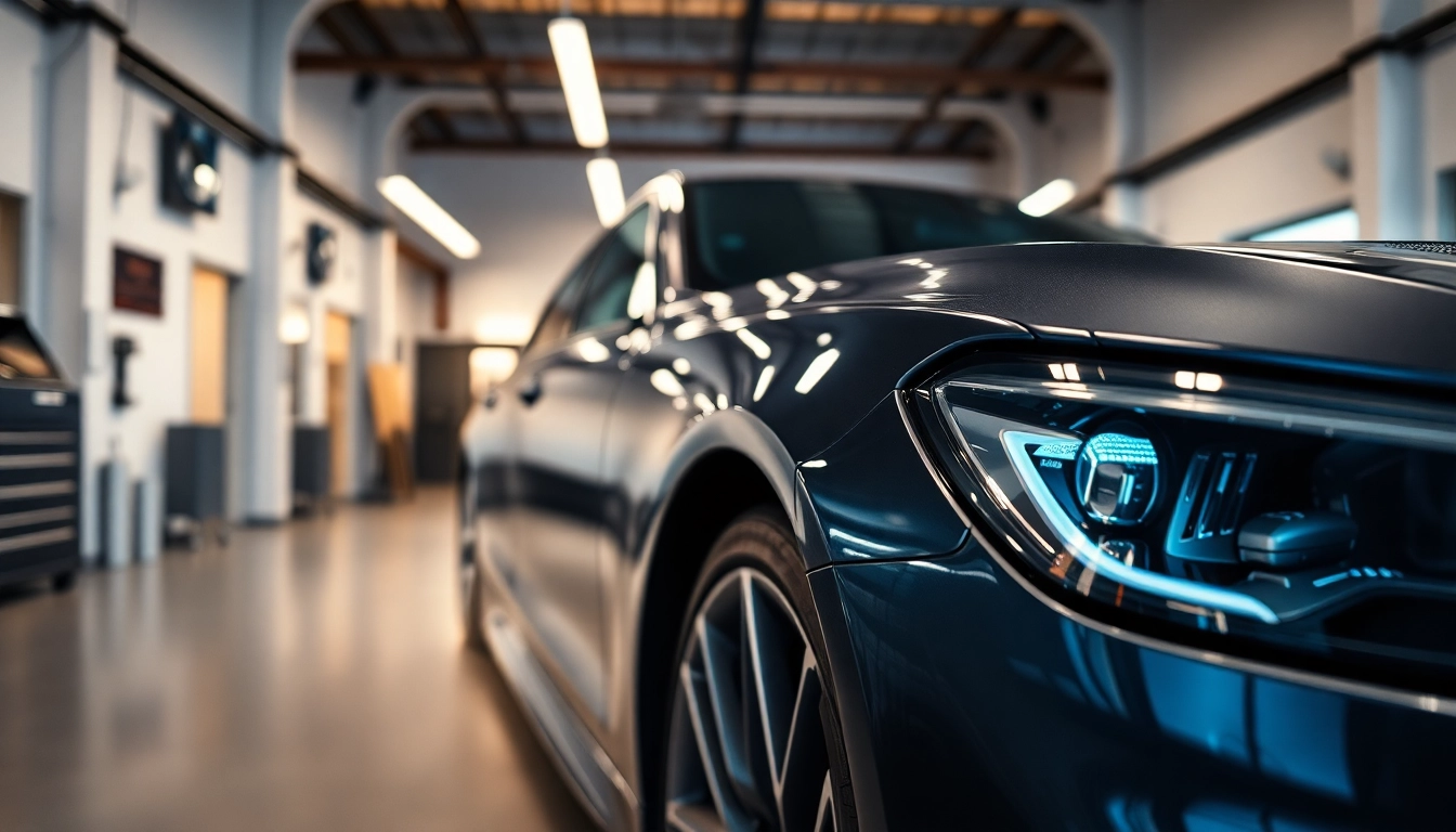 XPEL PPF München schützt das Auto vor Kratzern und Steinschlägen in einer modernen Werkstatt.