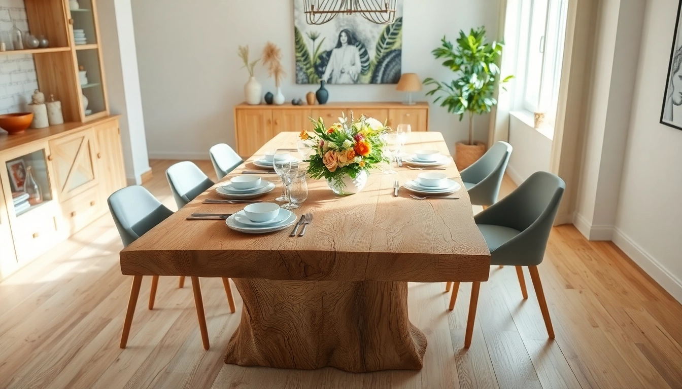 Genießen Sie stilvolle Abendessen am Esstisch Eiche mit rustikaler Baumkante, perfekt für ein modernes Esszimmer-Design.