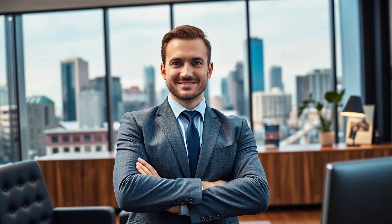 Immobilienmakler Frankfurt Eschersheim arbeitet im modernen Büro mit Eigentumsanzeigen.