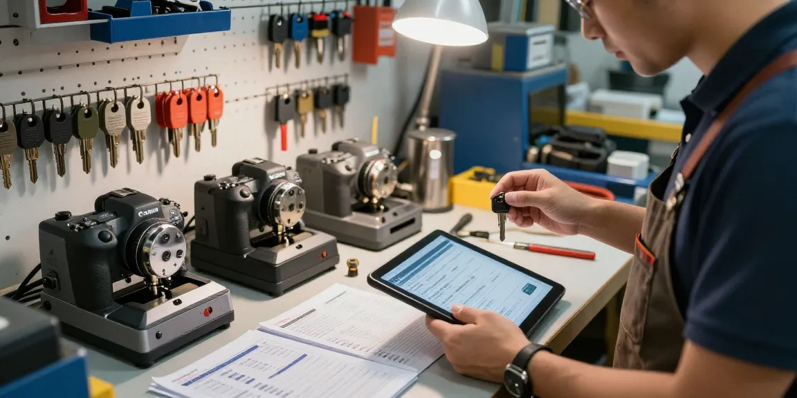 Techniker beim Duplizieren von Hyundai Tucson Autoschlüsseln, siehe hier für Expertenberatung.
