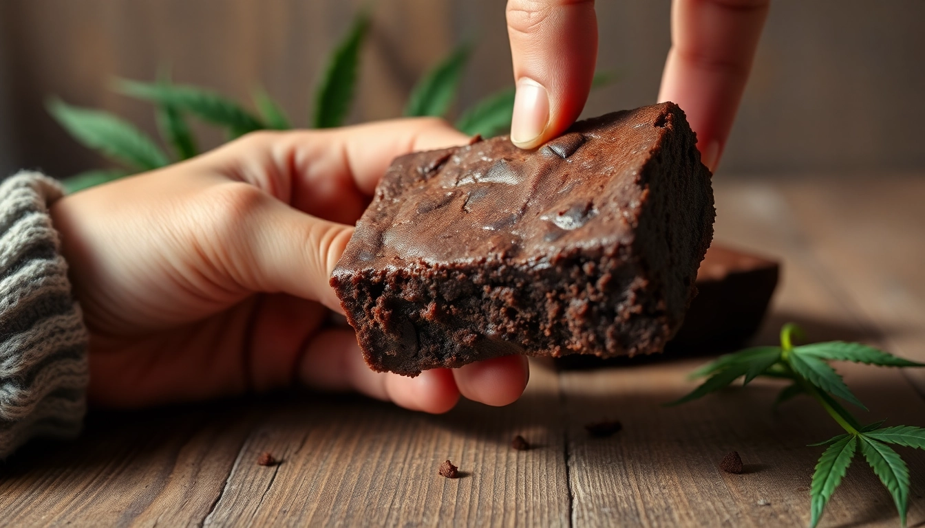 Bite into delicious weed brownies showcasing a fudgy texture and rich color, perfect for cannabis enthusiasts.