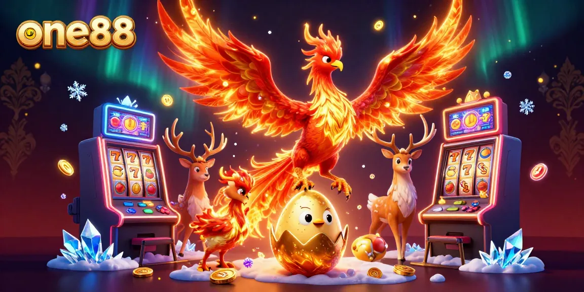 Experience thrilling gameplay with one88 in this vibrant casino-themed illustration featuring dynamic slot machines.