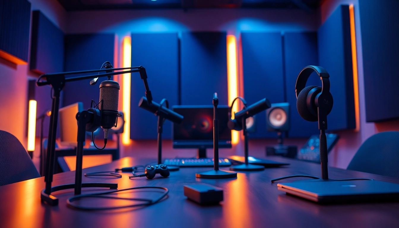 Producing an engaging Gaming Podcast with advanced equipment in a cozy studio.