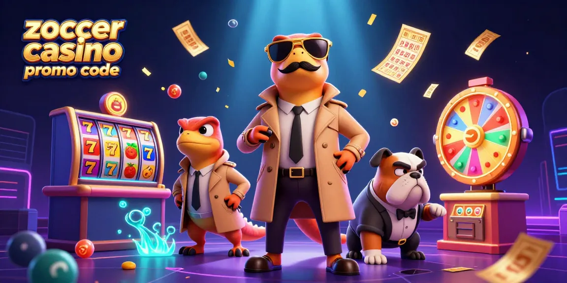 Play and win with zoccer casino promo code in a dynamic, colorful casino scene.