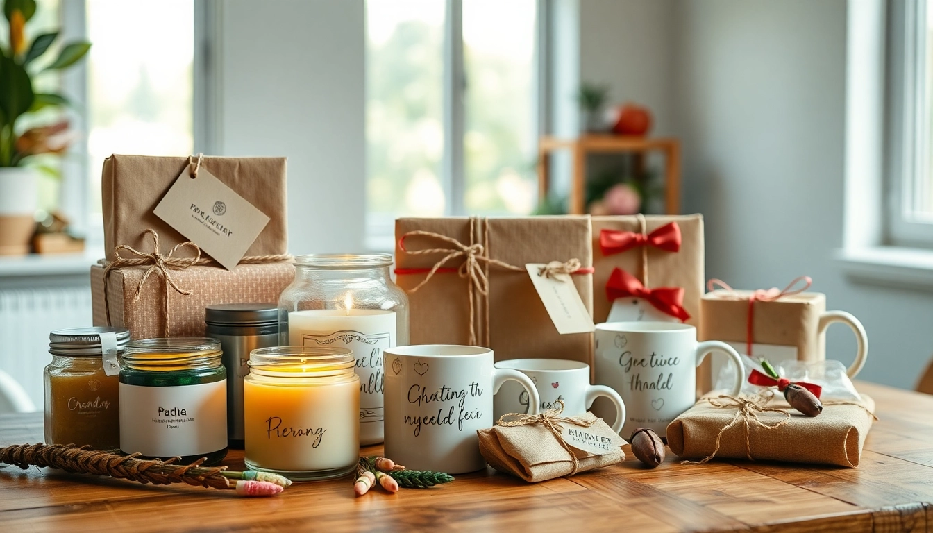Besondere Geschenkideen auf einem Holztisch inspirieren kreative Geschenkverpackungen.