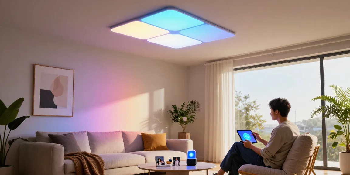 Nanoleaf Skylight Test in a modern living room with smart lighting ambiance.