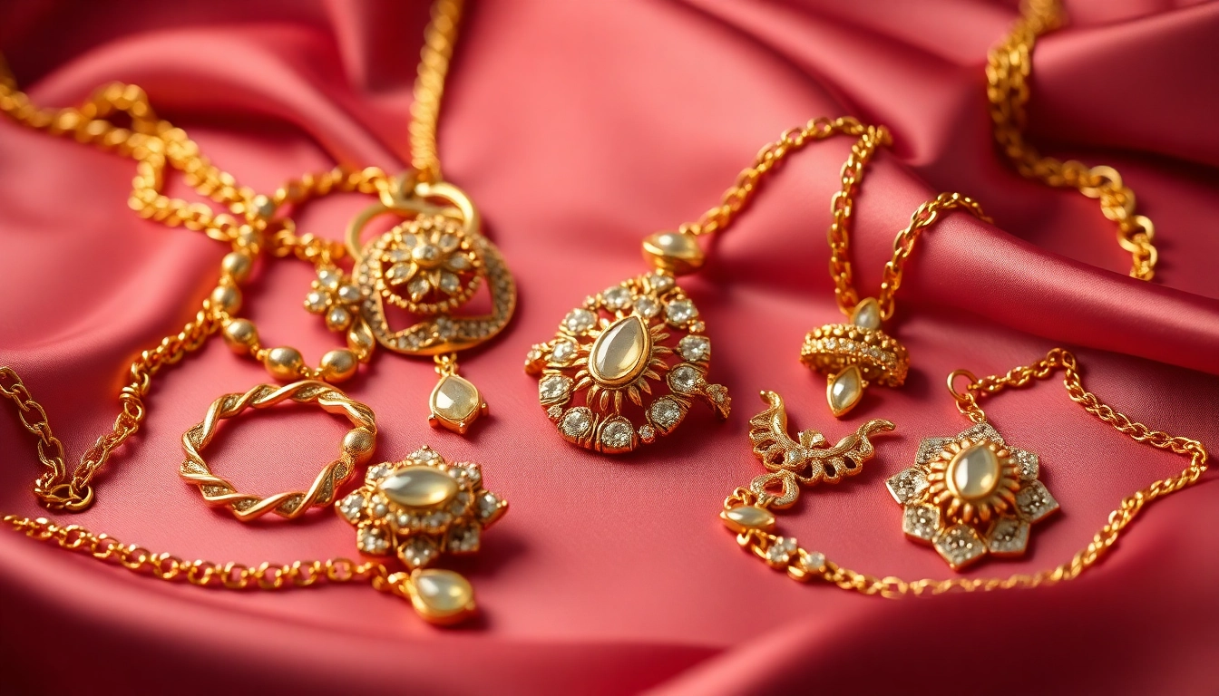 Showcase exquisite luxury jewelry pieces glistening under soft light on a rich satin background.