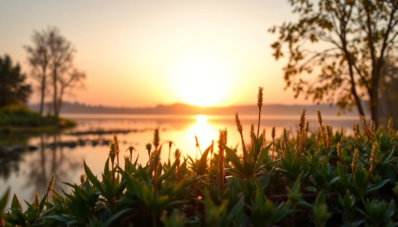 Klima-Darstellung eines sonnigen Tages am Meer mit grüner Vegetation und sanften Wellen.