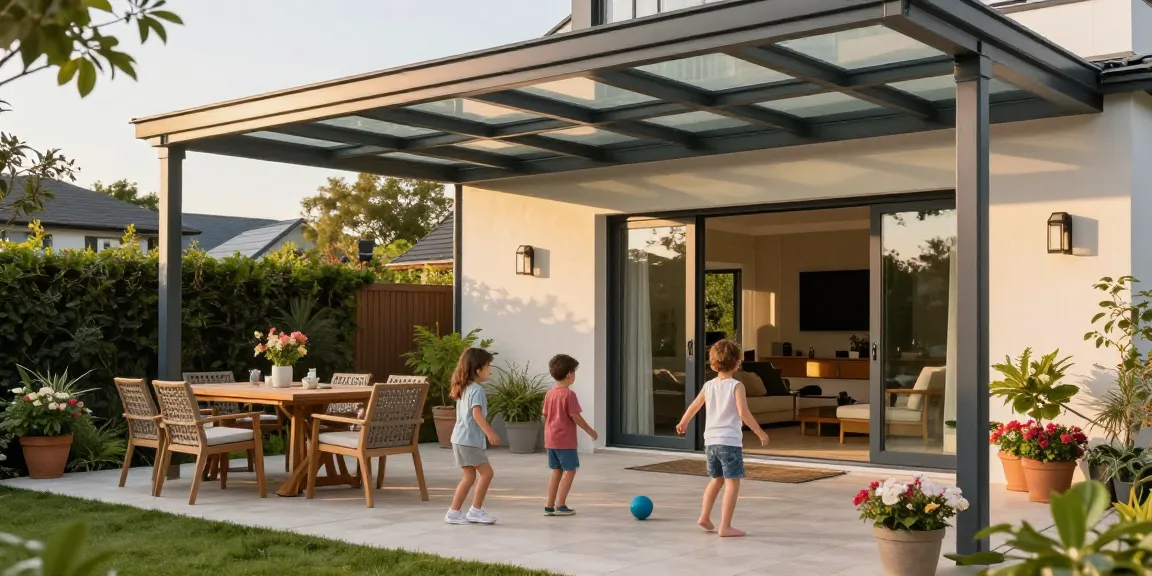 Elegante Terrassenüberdachungen schaffen einen einladenden Außenbereich für die Familie.