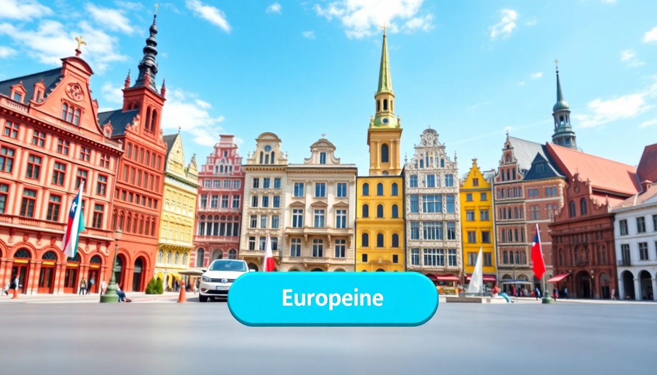 Begeisterndes Europa Quiz mit interaktiven Elementen und kulturellen Symbolen.