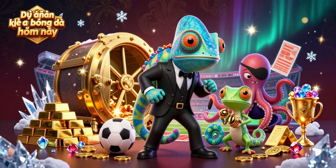 Dự đoán kết quả bóng đá hôm nay illustrates sports betting excitement with vibrant characters in action amid dazzling treasures.