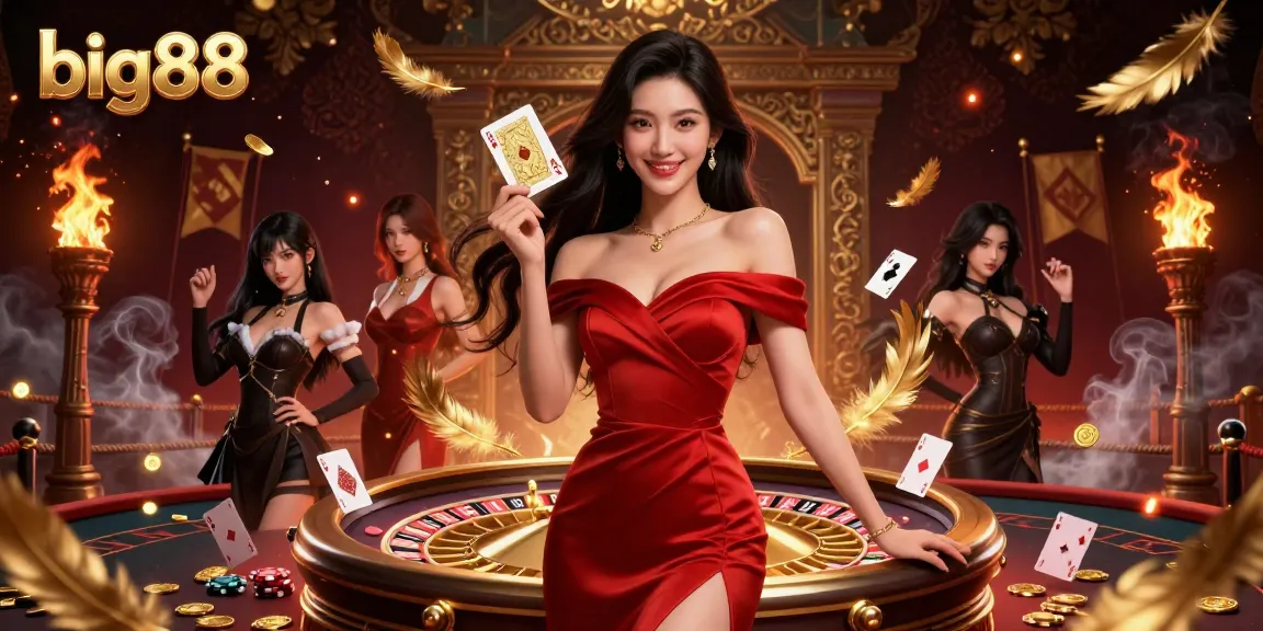 Engage in thrilling gameplay with big88 at the vibrant roulette table surrounded by golden tokens.