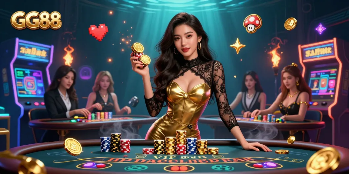Experience the thrill of GG88 at VIP baccarat, filled with colorful casino elements for an electrifying atmosphere.