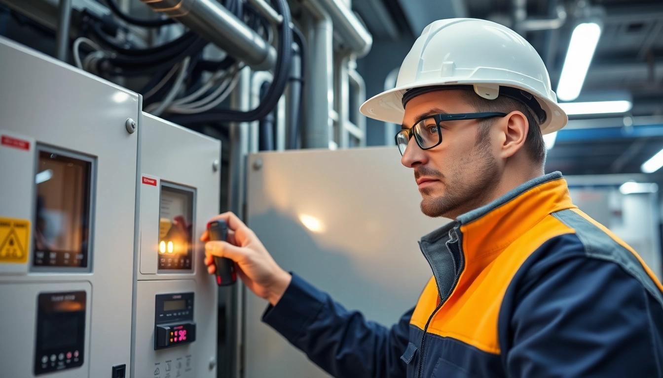 Techniker führt die DGUV V3 Prüfung an elektrischen Geräten durch, um Sicherheit zu gewährleisten.