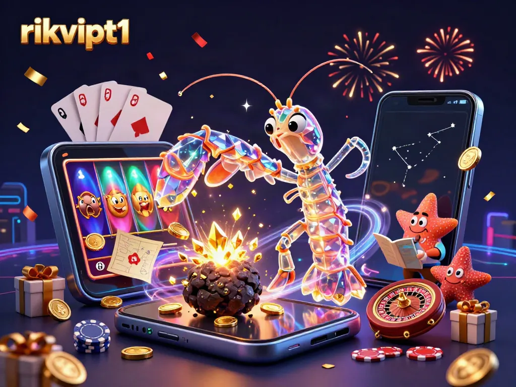 Experience thrilling gameplay at rikvipt1 with our dynamic 3D illustration showcasing exciting casino elements.