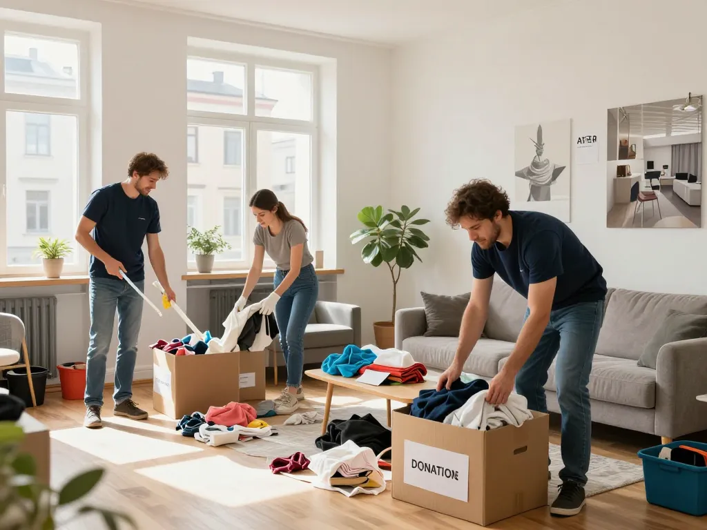 Das Entrümpelung Wien-Team reinigt effizient ein Wohnzimemr und zeigt den professionellen Service.