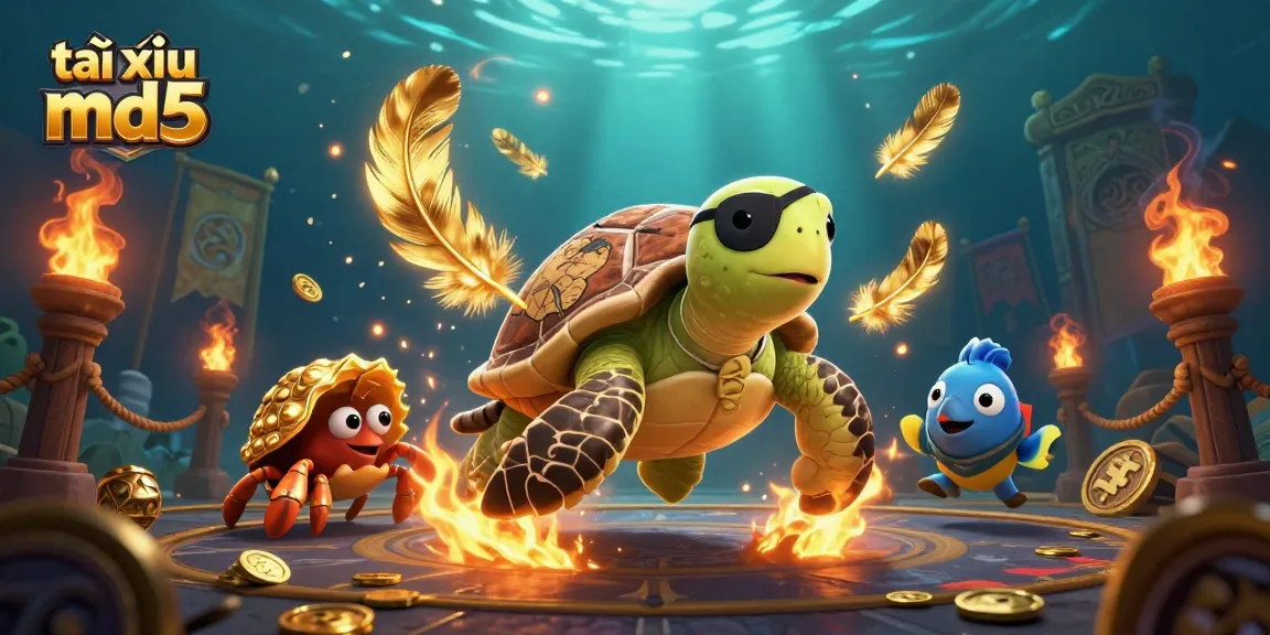 Experience the excitement of tài xỉu md5 with captivating gambling elements swirling around in a vibrant 3D scene.