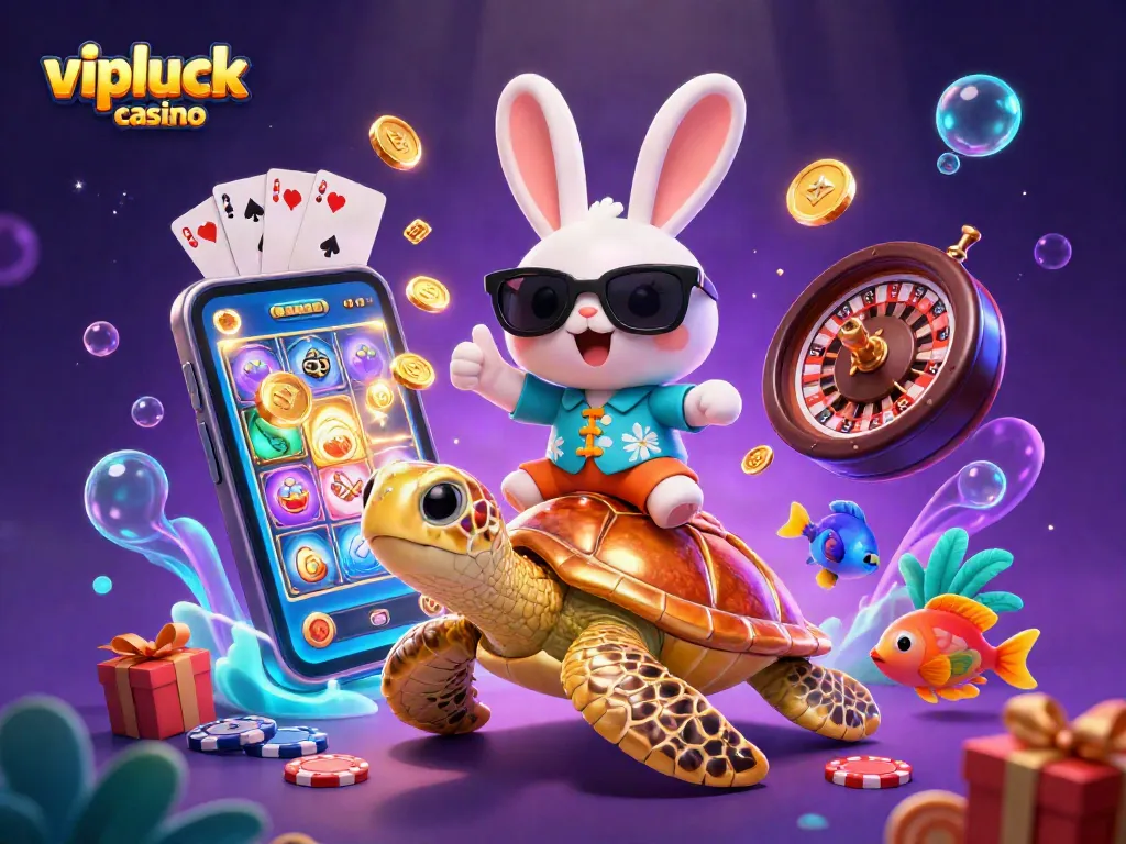 Win big in vipluck casino with the lucky rabbit and golden turtle on a slot adventure!