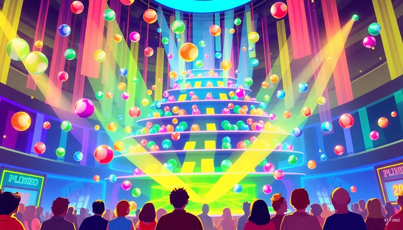 Experience the excitement of a plinko casino game with vibrant Plinko balls in action at a lively gaming board.