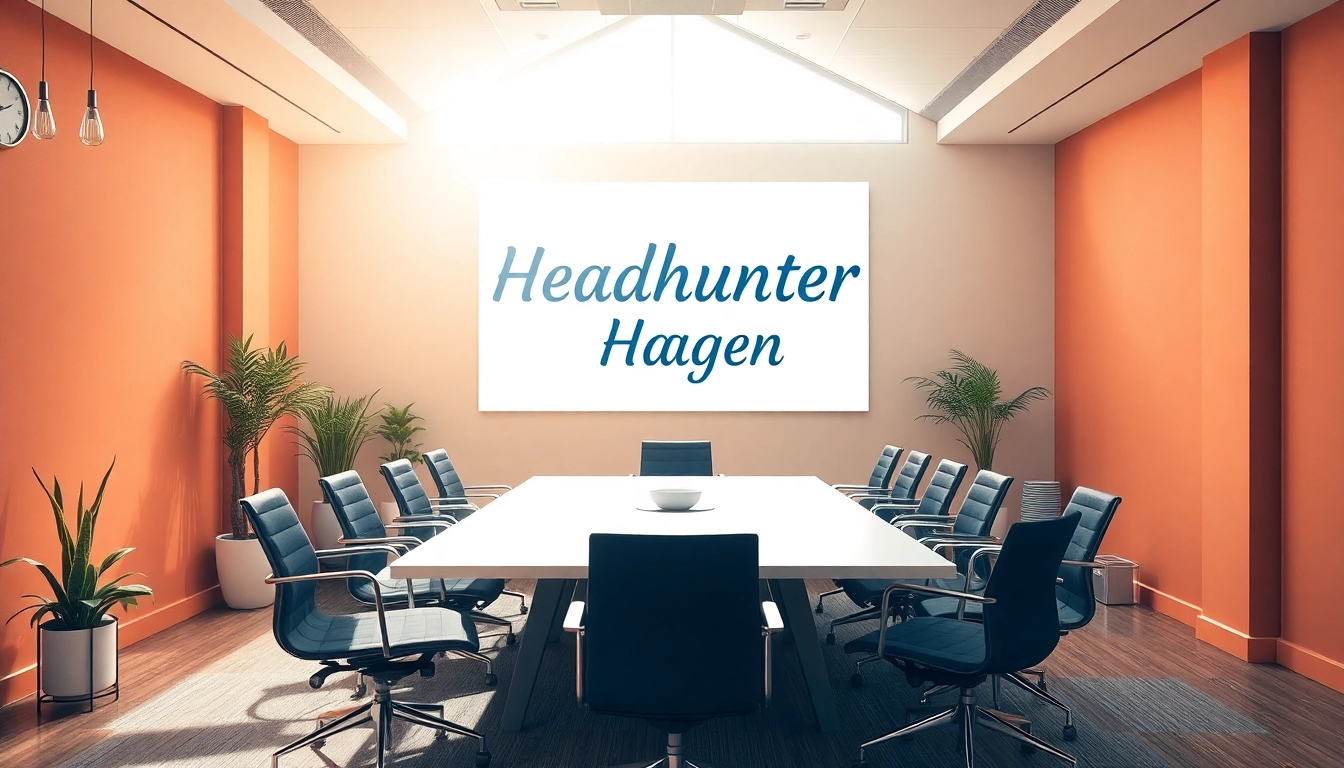 Professionelle Büroszene mit Headhunter Hagen Schriftzug, die Teamarbeit und Erfolg ausstrahlt.