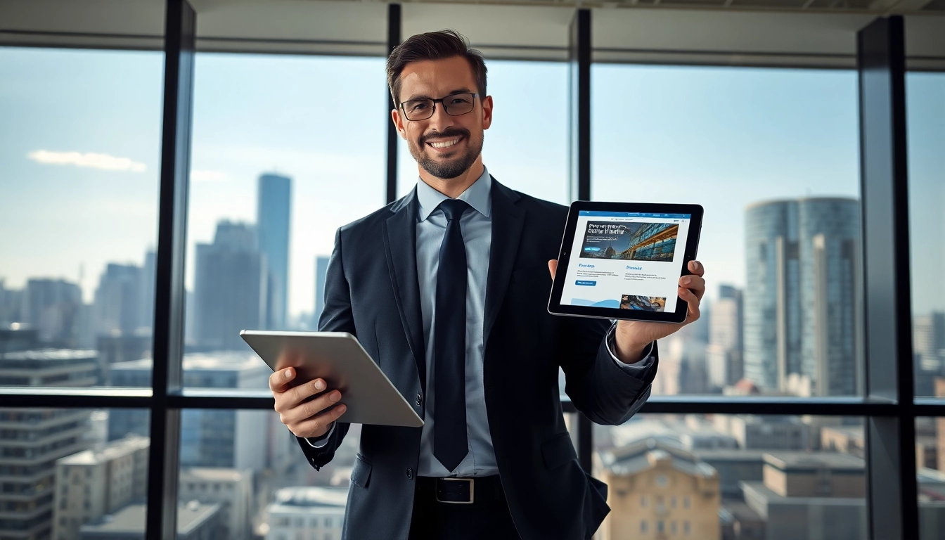 Headhunter Frankfurt, der in einem modernen Büro mit Skyline-Blick professionell arbeitet.