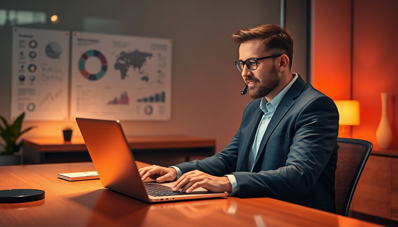 Headhunter am Schreibtisch engagiert im Gespräch mit einem Kunden.