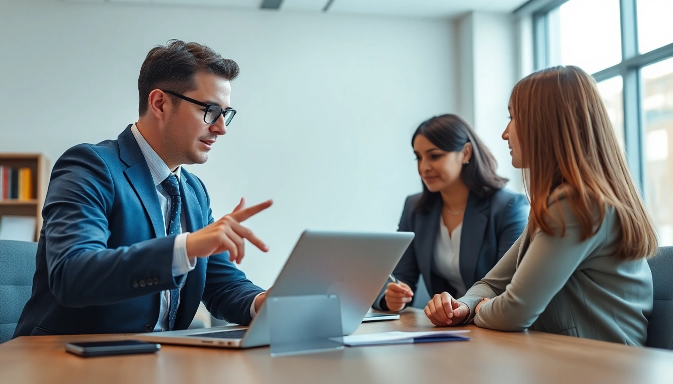 Headhunter discussing job opportunities with a candidate in a professional office