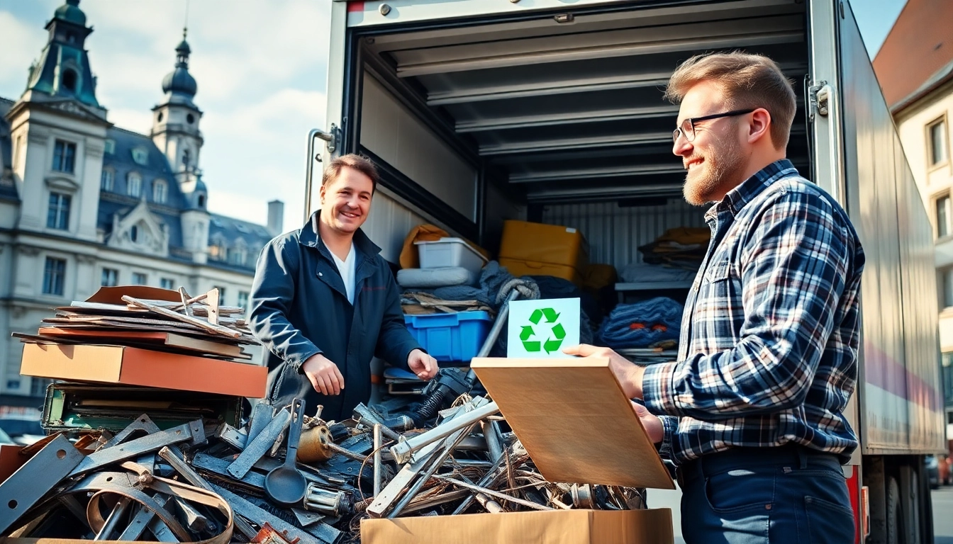 Schrottabholung Wuppertal: Servicetechniker sammelt Schrott effizient ein.