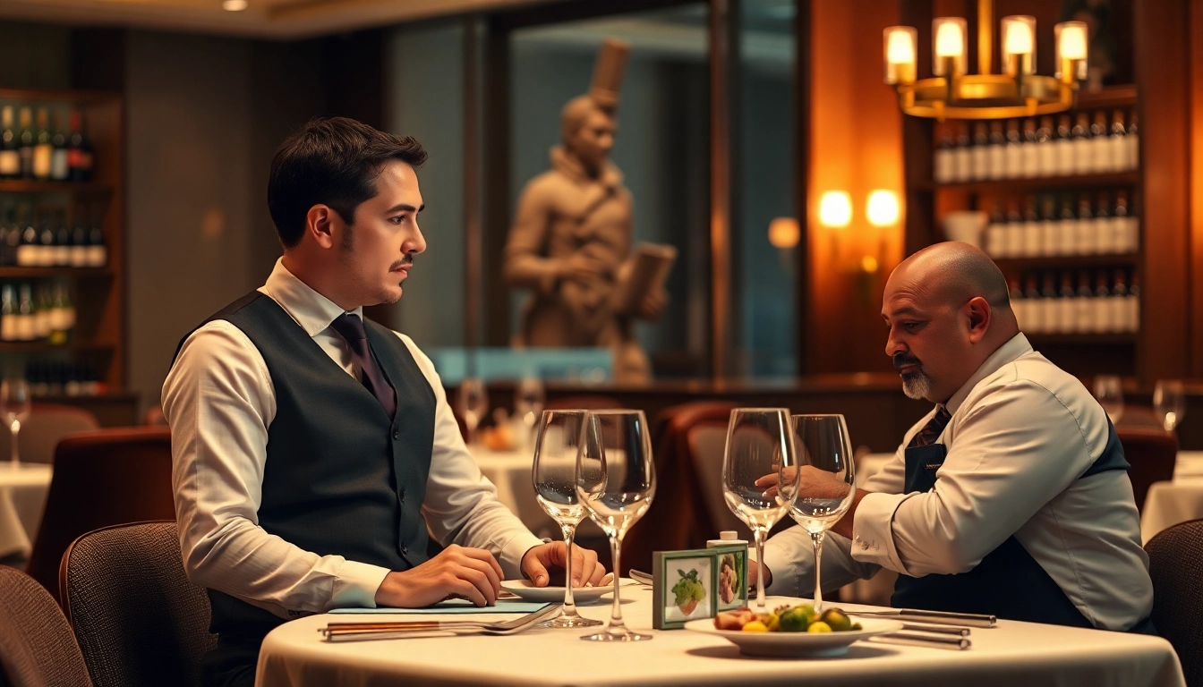 Headhunter Gastronomie: Ein Headhunter führt ein Gespräch mit einem Chefkoch in einem eleganten Restaurant.