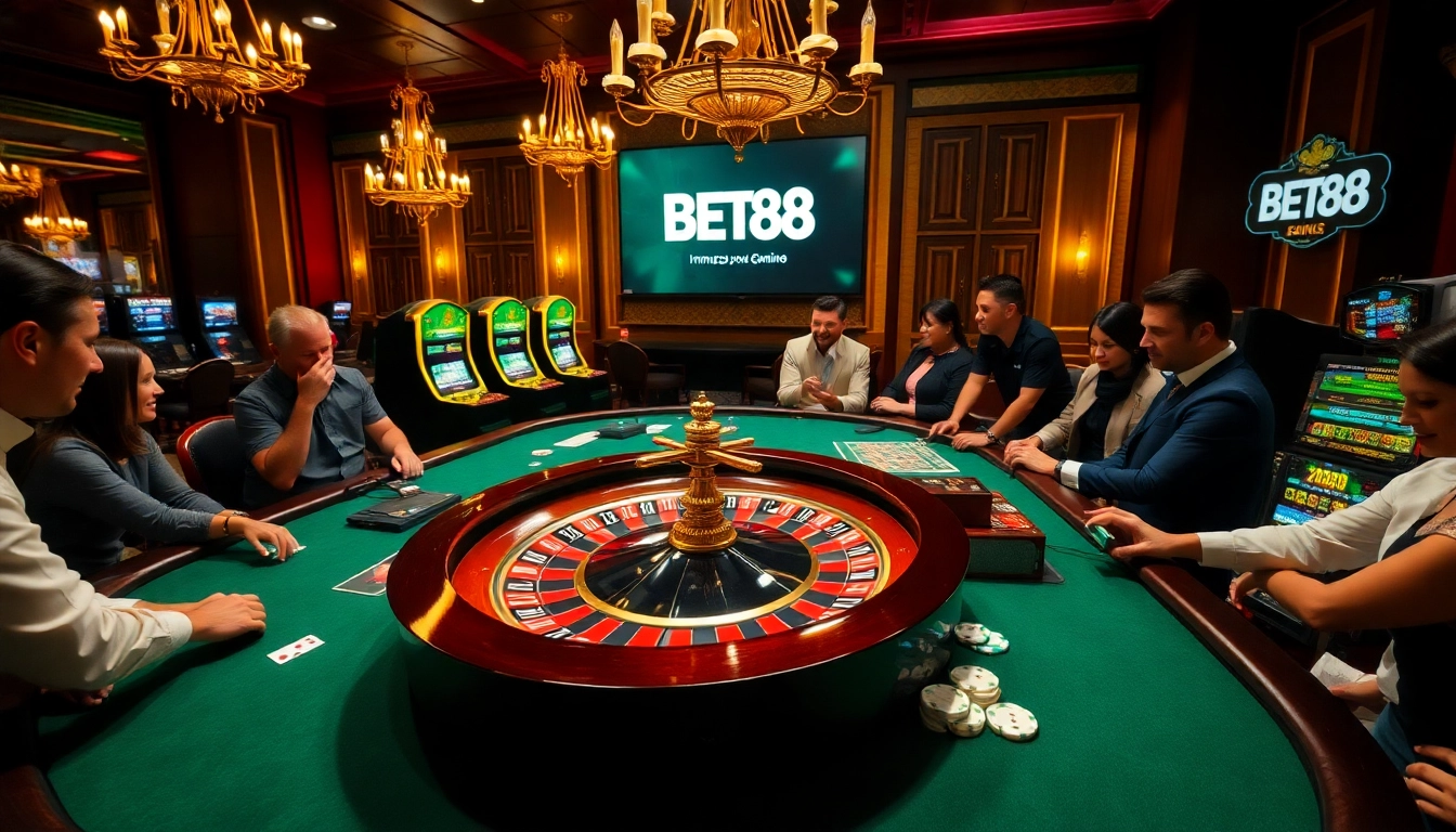 Engaging players experience thrilling moments at BET88's upscale casino table.