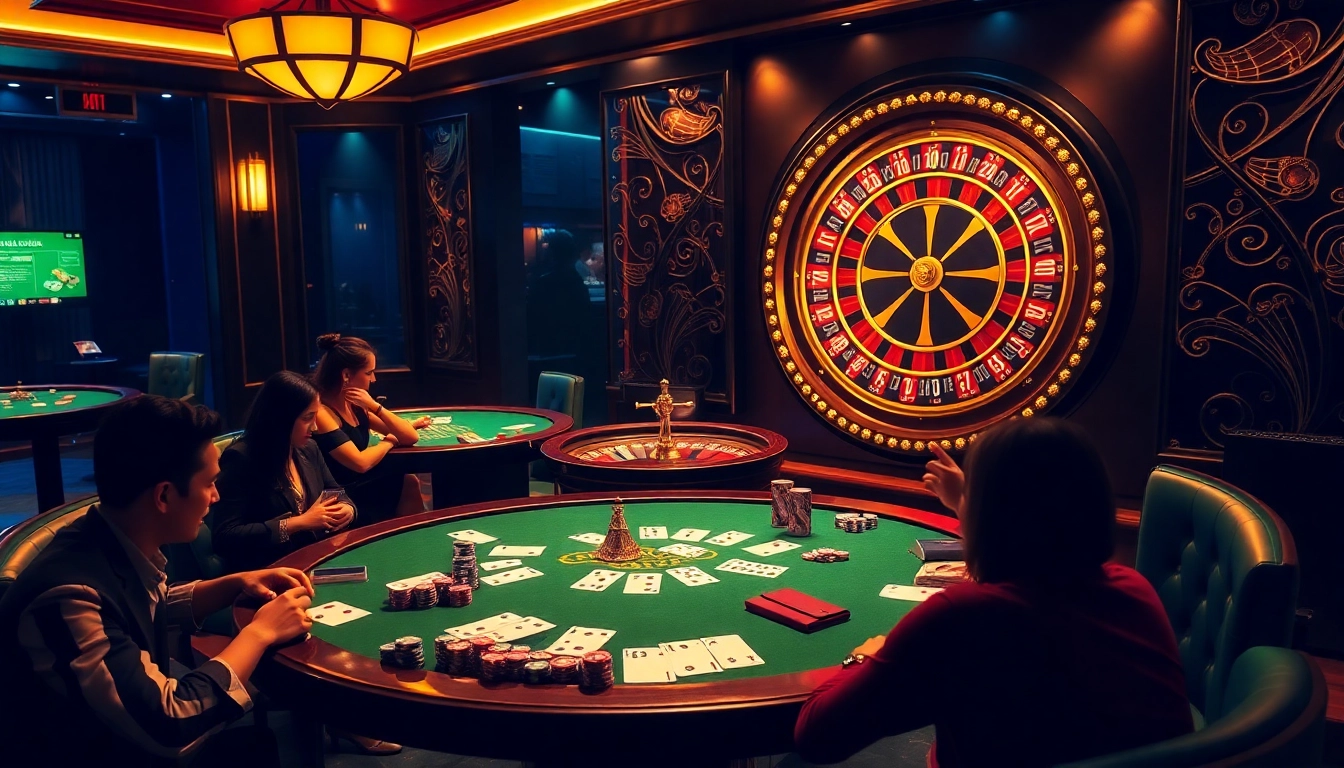 Soi Cầu Lô Kép 247 betting experience featuring a luxurious casino setting with players at a round table.