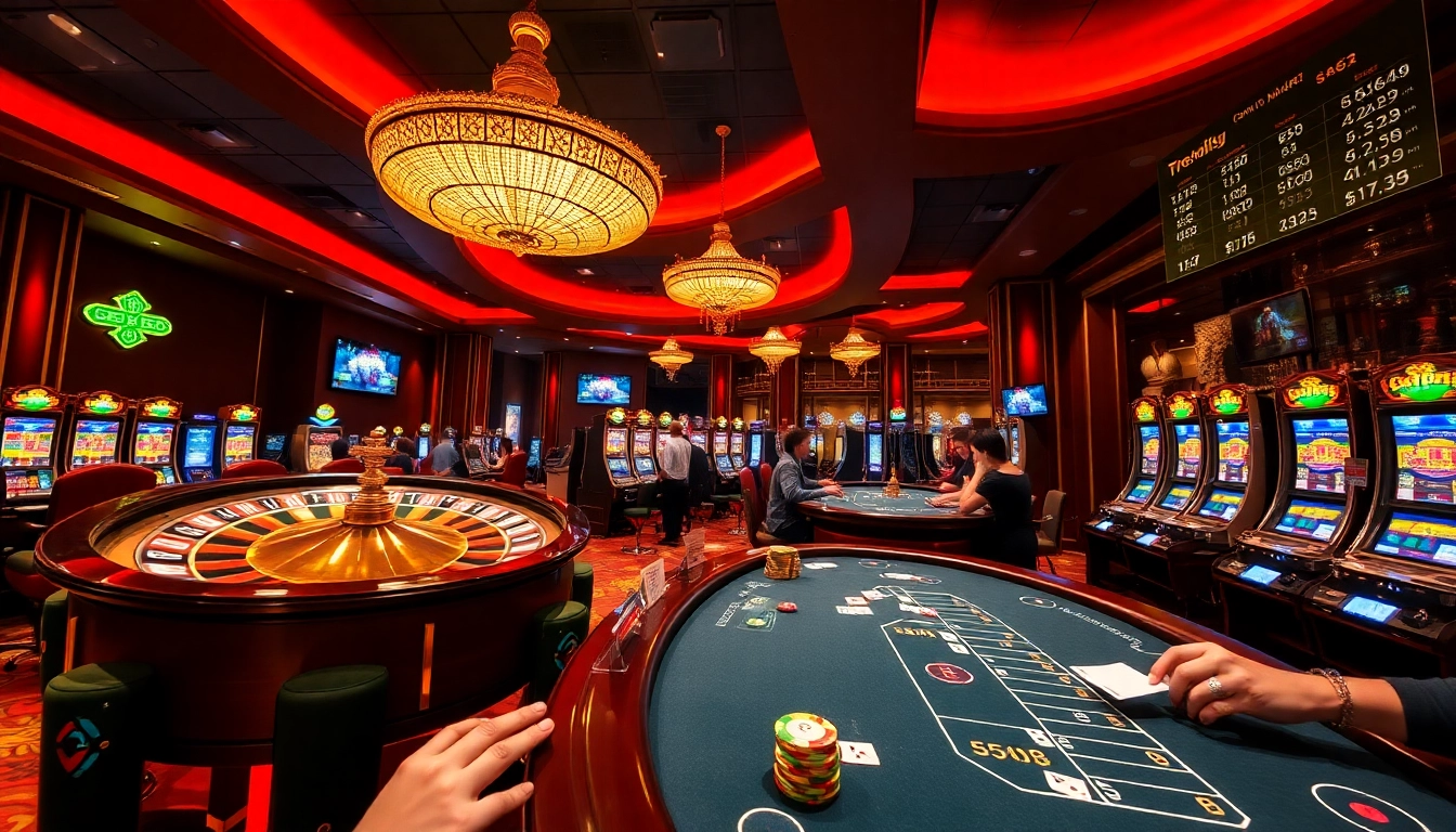 Players enjoying high-stakes action at 88i com casino with vibrant slot machines and roulette.