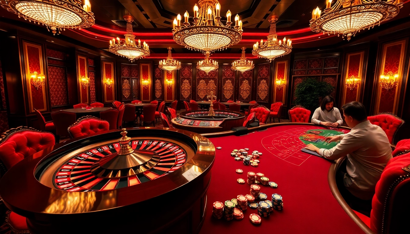 Players celebrating a win at the RR888 casino, with vibrant roulette tables and high-stakes poker action.