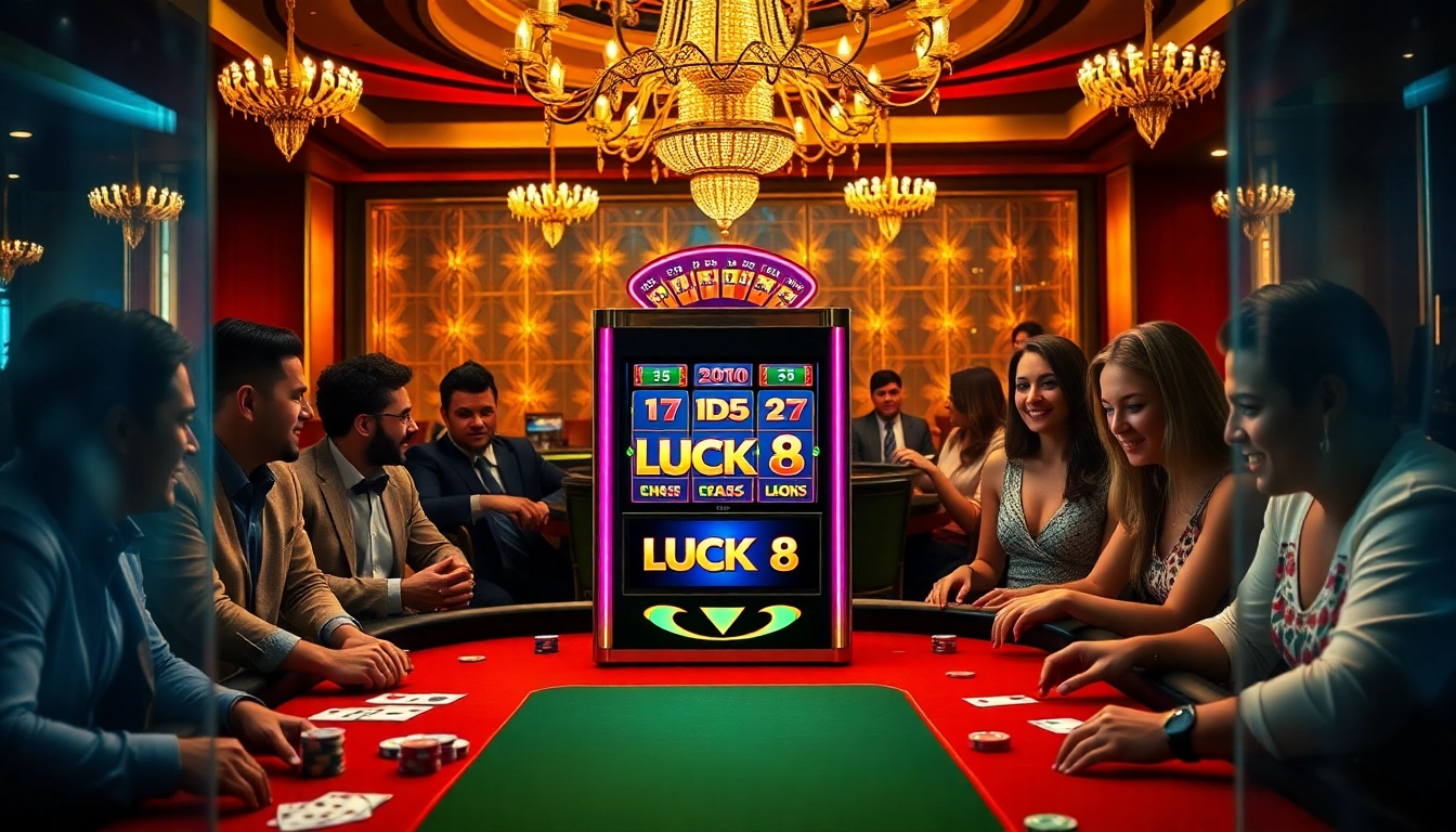 Chơi trên máy đánh bạc LUCK8 sang trọng giữa bầu không khí casino sôi động.