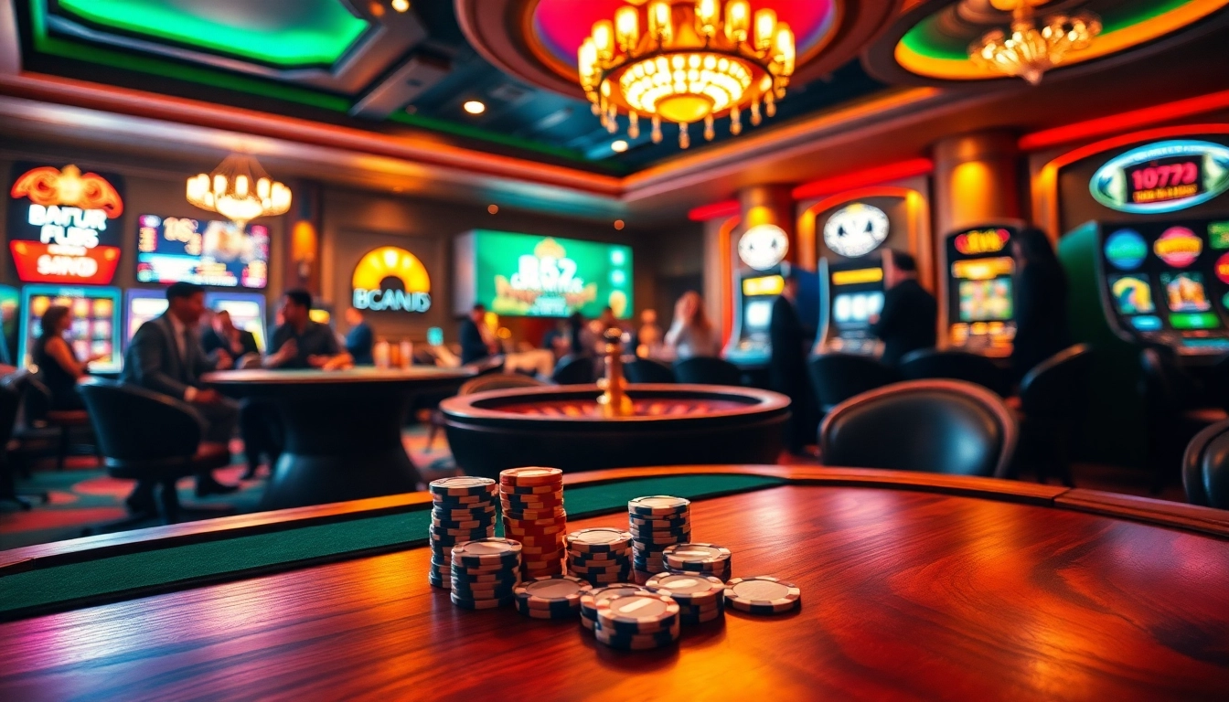 A thrilling game scene at B52 Club showcasing poker chips and a spinning roulette wheel.